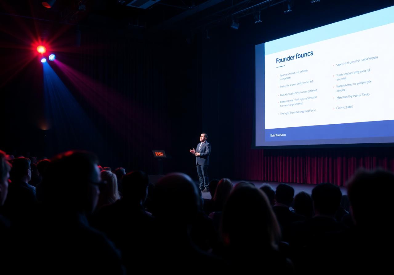 Founder pitching on stage at Demo Day